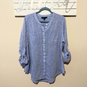 Lane Bryant - blue linen button front chambray shirt